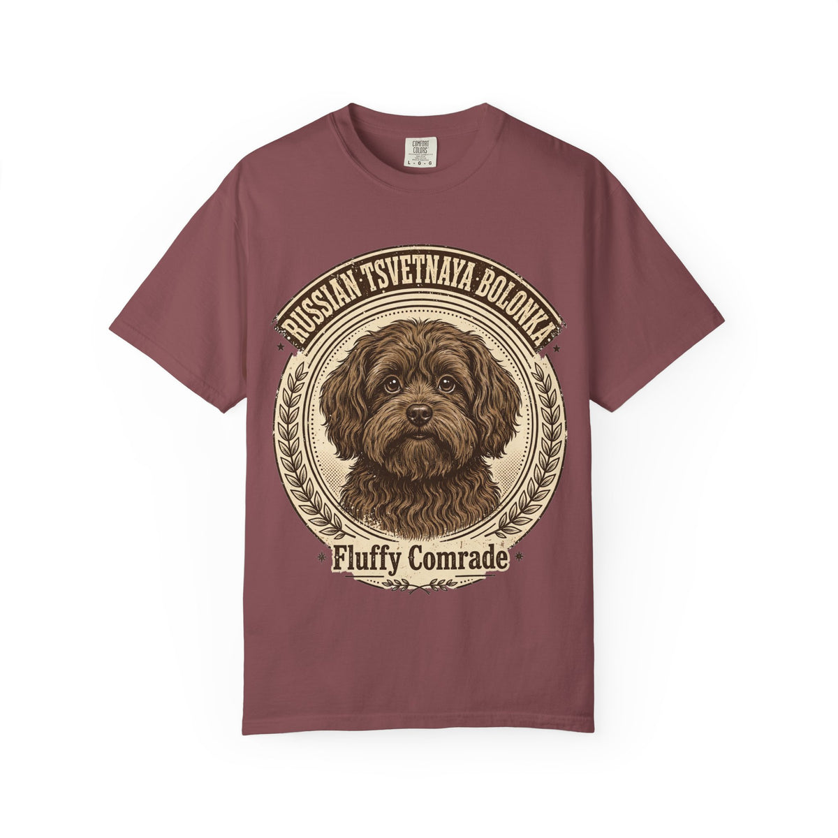 'Fluffy Comrade' Russian Tsvetnaya Bolonka T-Shirt — alternate view