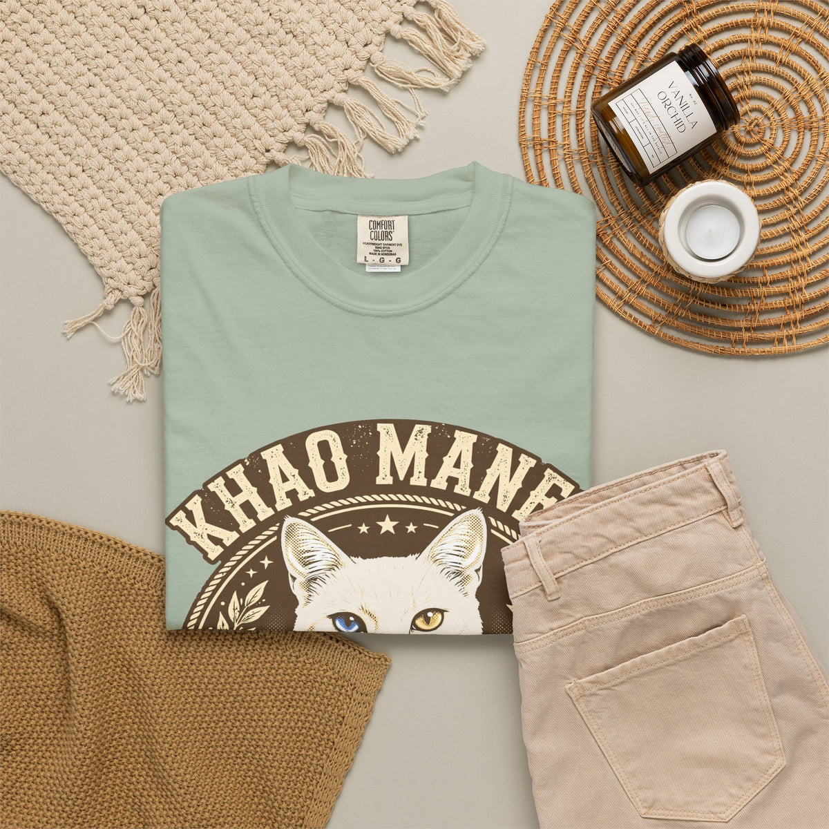 'Odd-Eyed Royalty' Khao Manee Cat T-Shirt — alternate view