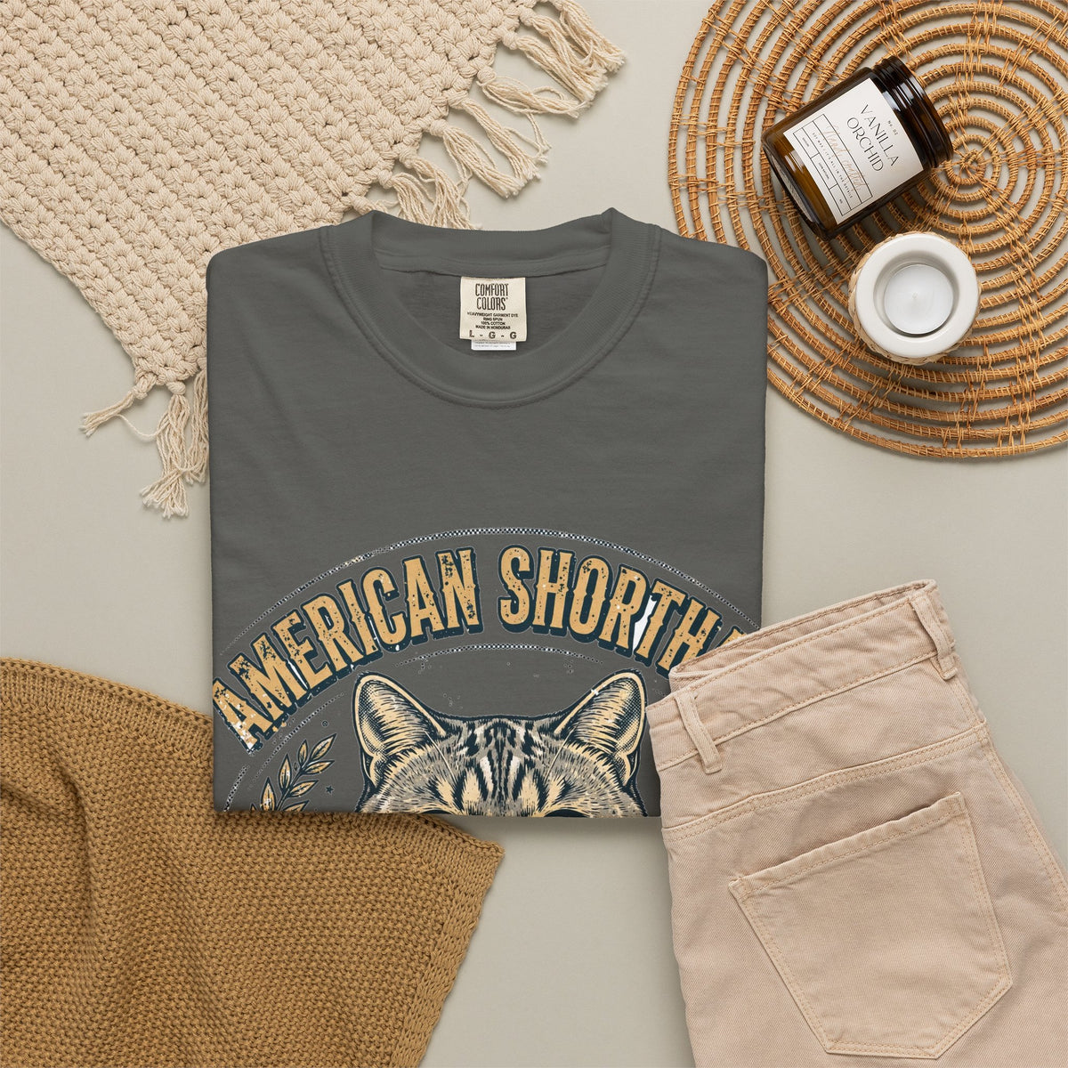 'Classic Cat Energy' American Shorthair T-Shirt — alternate view