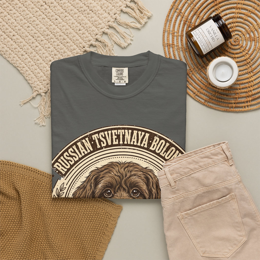'Fluffy Comrade' Russian Tsvetnaya Bolonka T-Shirt — alternate view