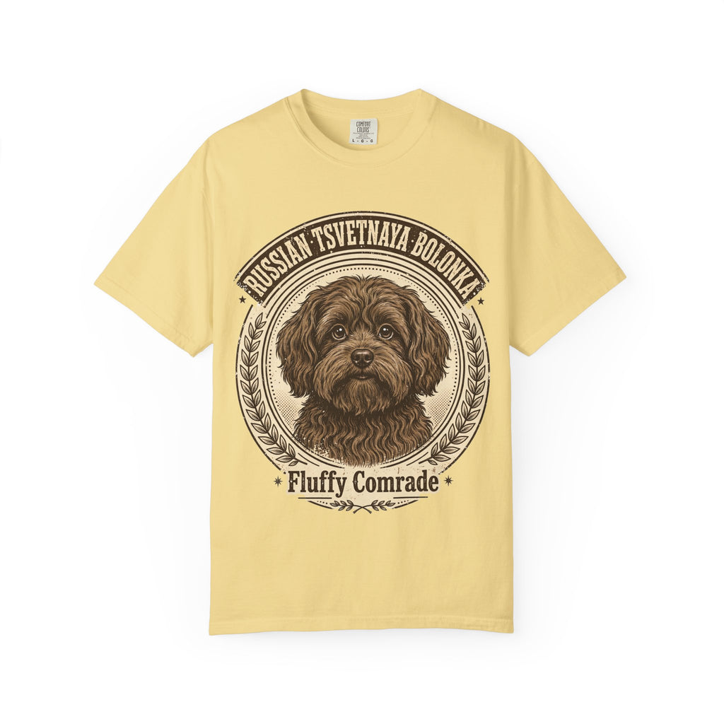 'Fluffy Comrade' Russian Tsvetnaya Bolonka T-Shirt — alternate view