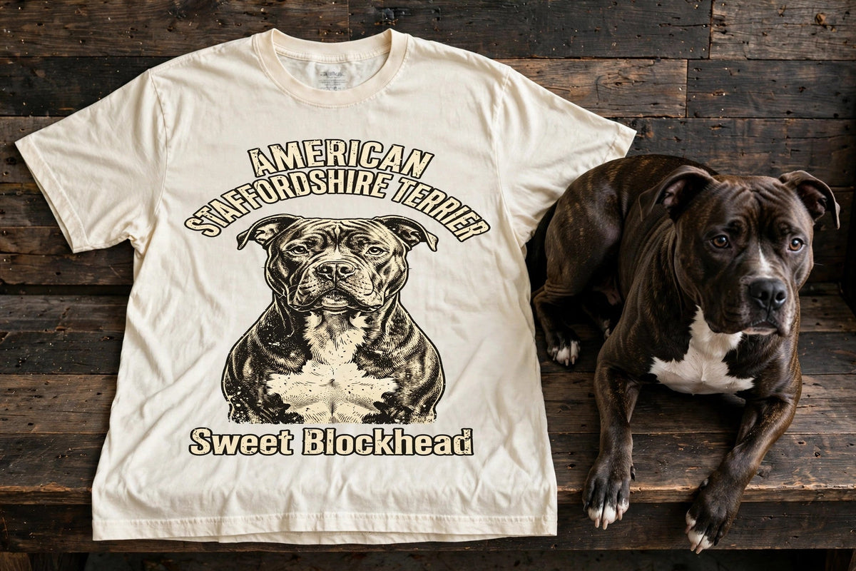 American Staffordshire Terrier Sweet Blockhead Tee in Butter
