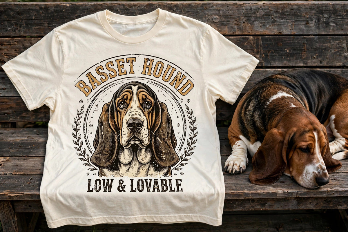 Basset Hound Low & Lovable Tee in Butter