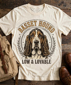 'Low & Lovable' Basset Hound T-Shirt in Butter