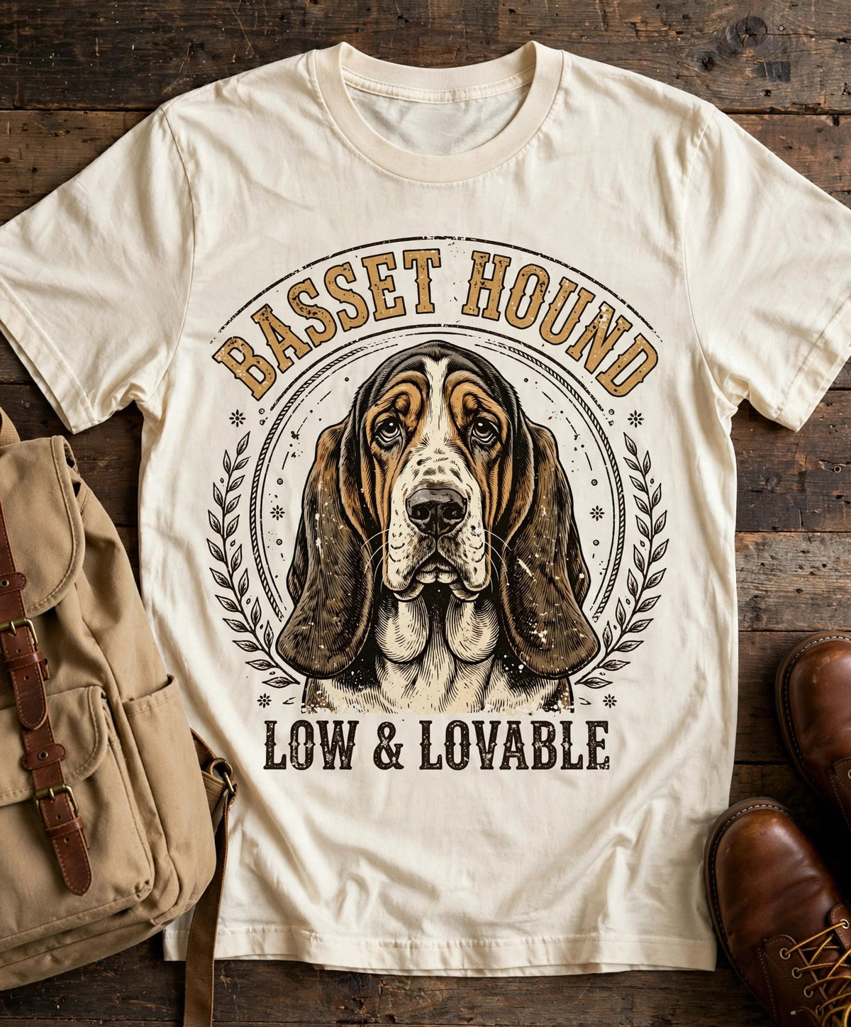 Basset Hound Low & Lovable Tee in Butter