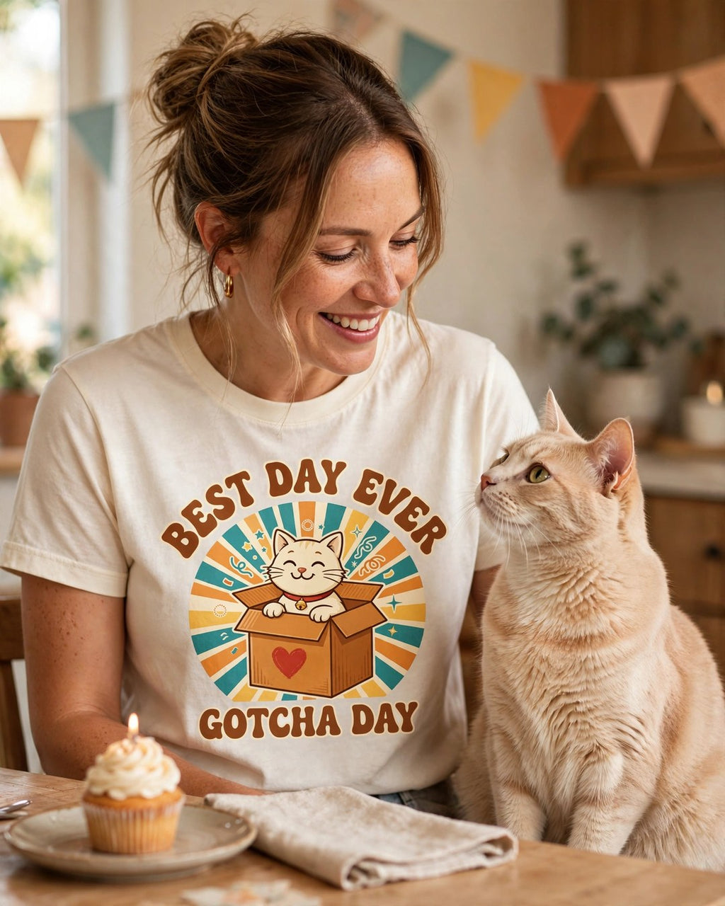 Worn by her — Best Day Ever Gotcha Day Cat Tee