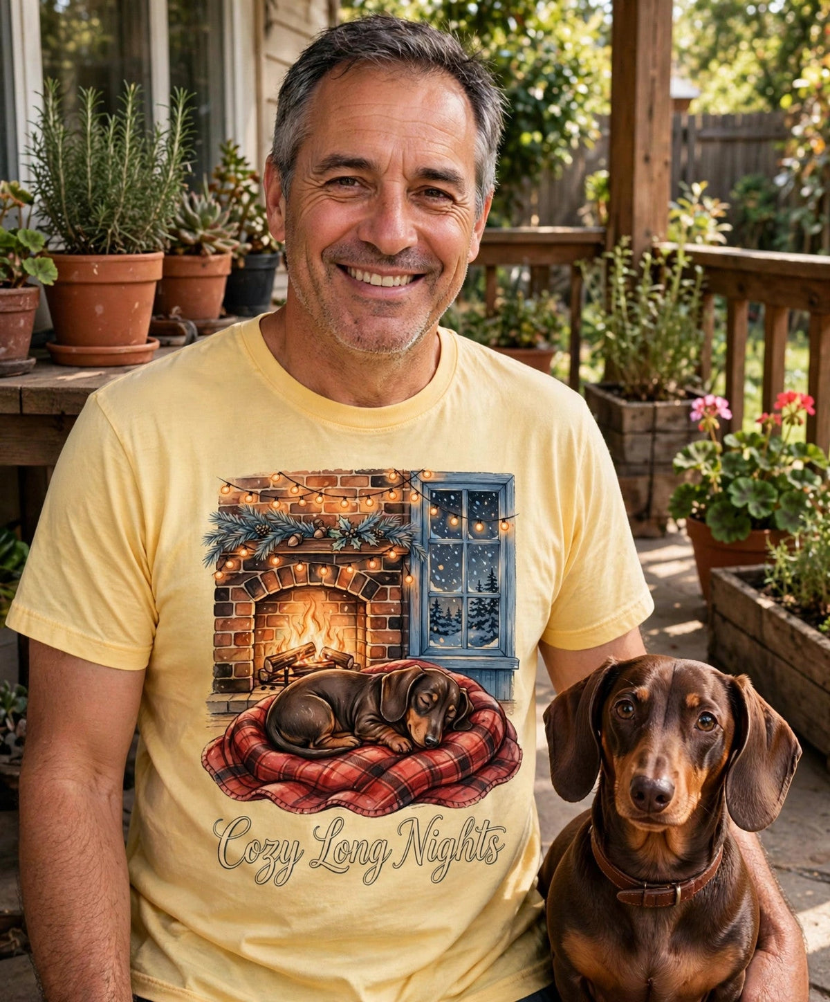 Worn by him — Cozy Long Nights Dachshund Tee