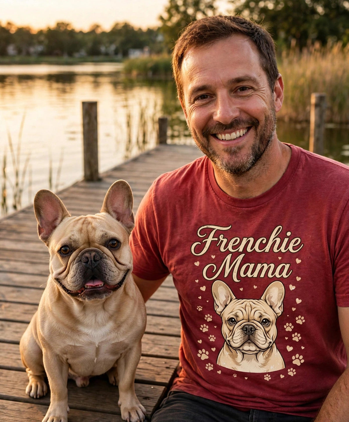 Worn by him — Frenchie Mama French Bulldog Tee