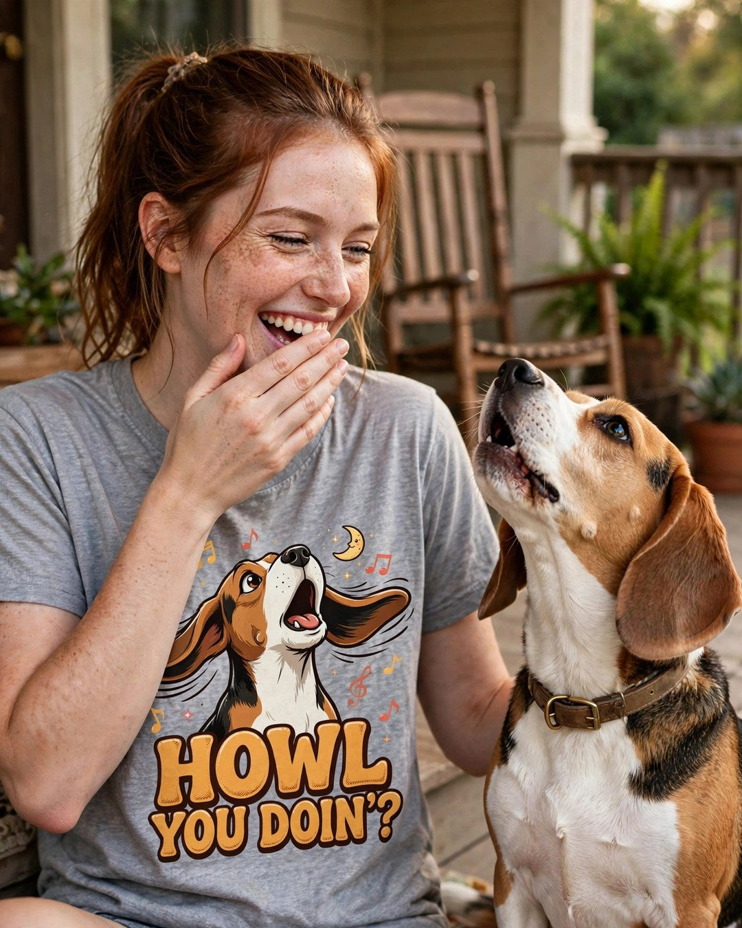 Worn by her — Howl You Doin' Beagle Tee