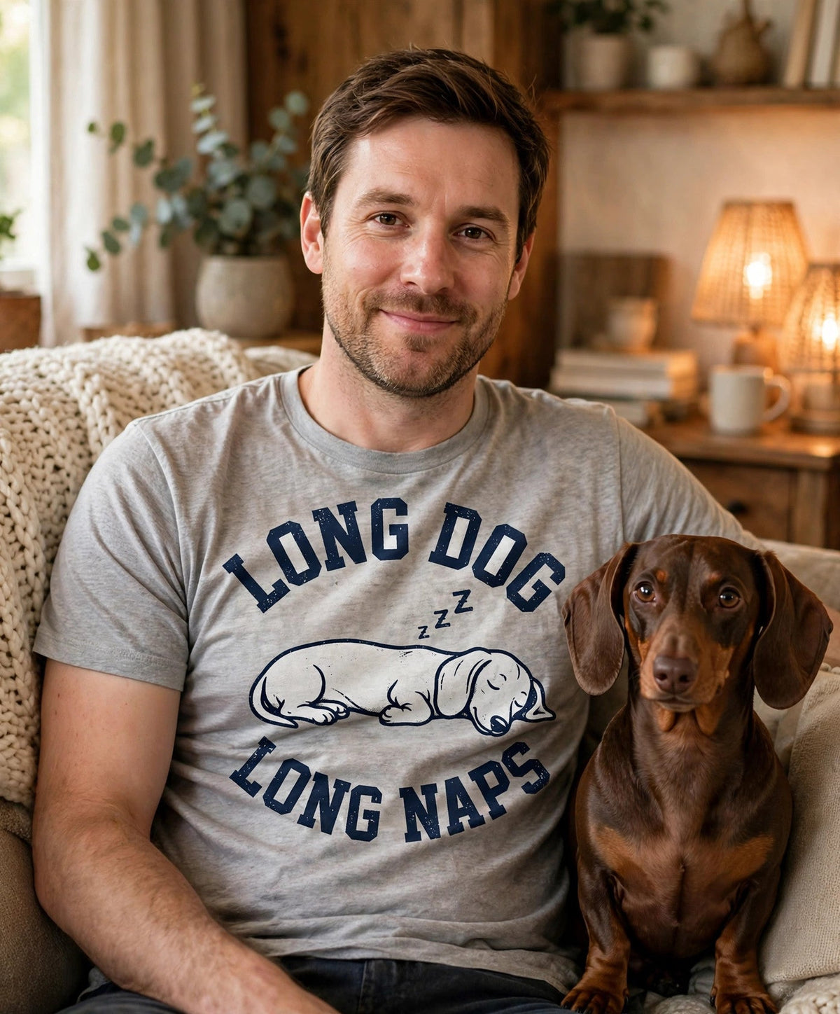 Worn by him — Long Dog, Long Naps Dachshund Tee