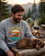 'Long Haul Sweatshirt — Retro Sunset Trail Badge' Dachshund Sweatshirt — alternate view