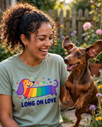 Worn by her — Long On Love Rainbow Dachshund Tee