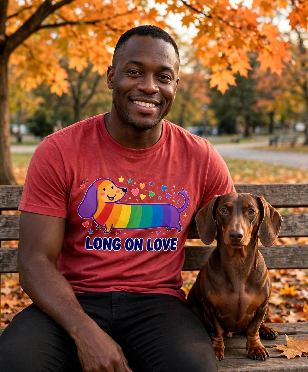 Worn by him — Long On Love Rainbow Dachshund Tee