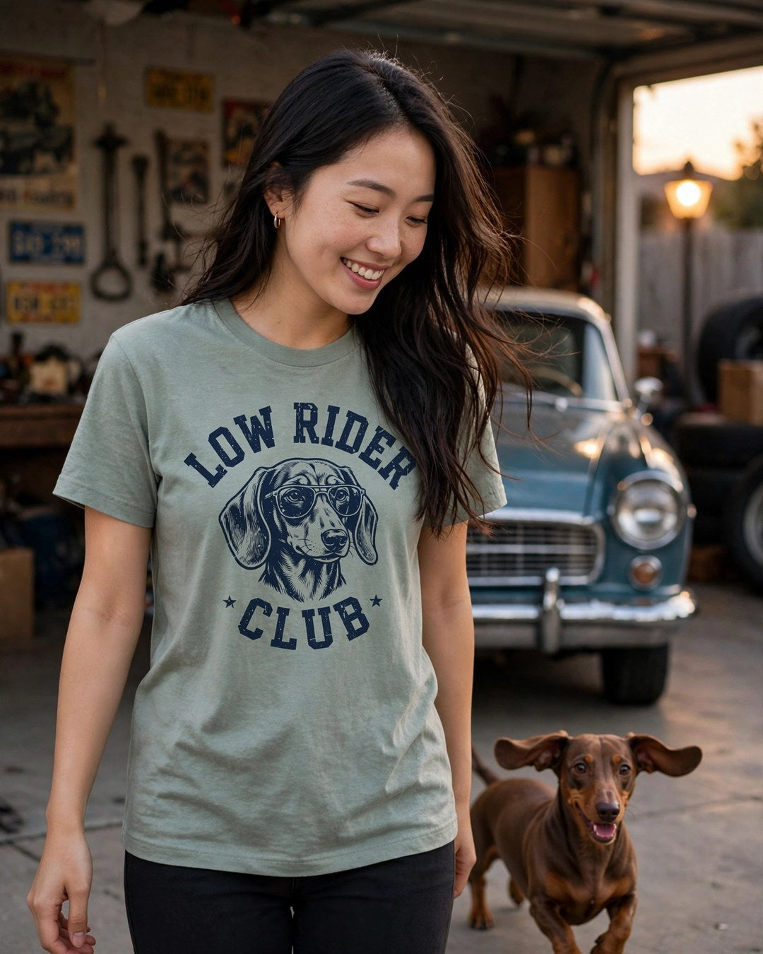 Worn by her — Low Rider Club Dachshund Tee