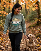 'Low & Slow Walking Club Sweatshirt — Retro Sunset Badge' Dachshund Sweatshirt — alternate view