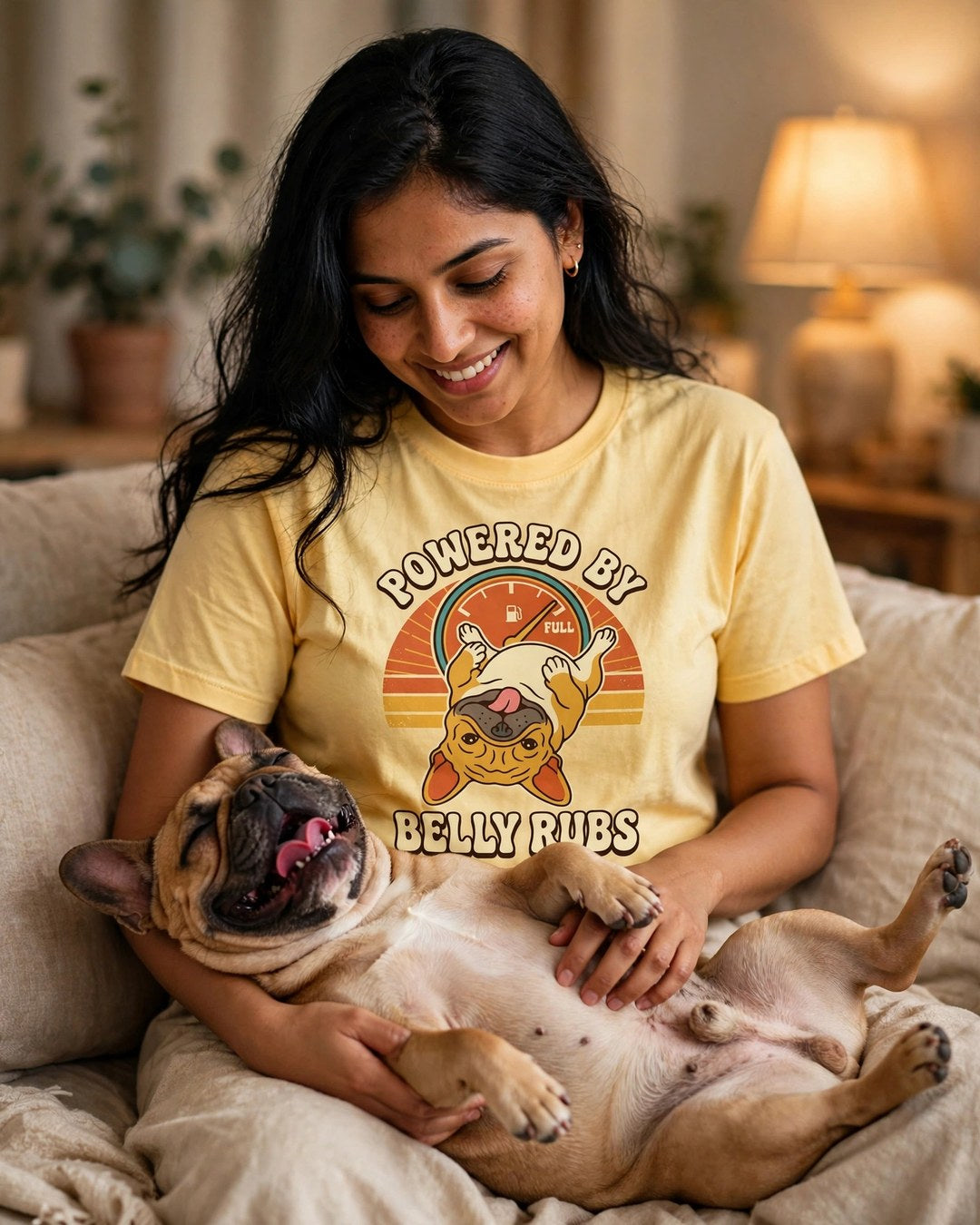 Worn by her — Powered by Belly Rubs French Bulldog Tee