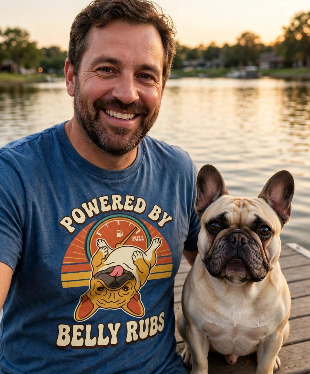 Worn by him — Powered by Belly Rubs French Bulldog Tee