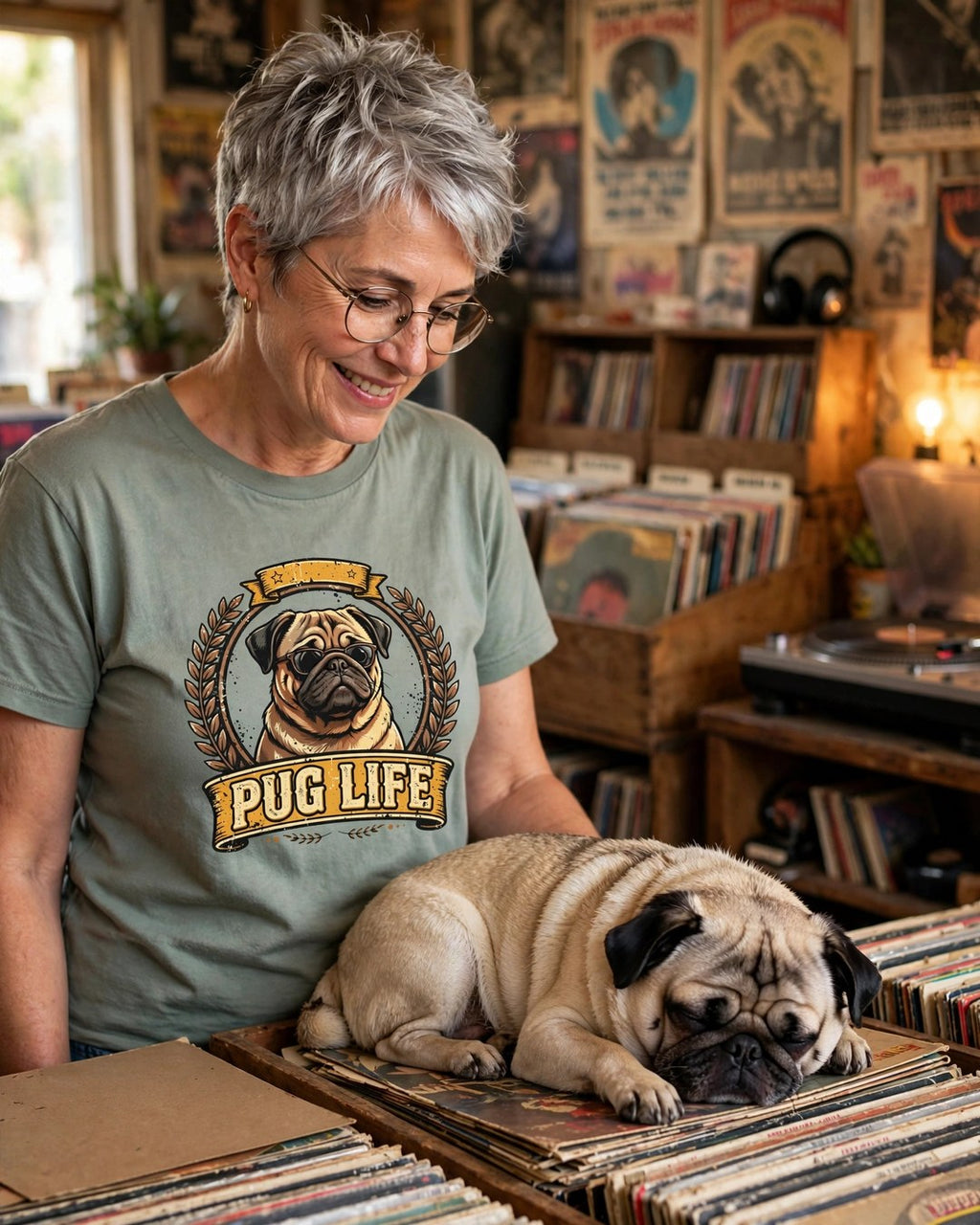 'Pugglee Vintage Dog Graphic' Pug T-Shirt — alternate view