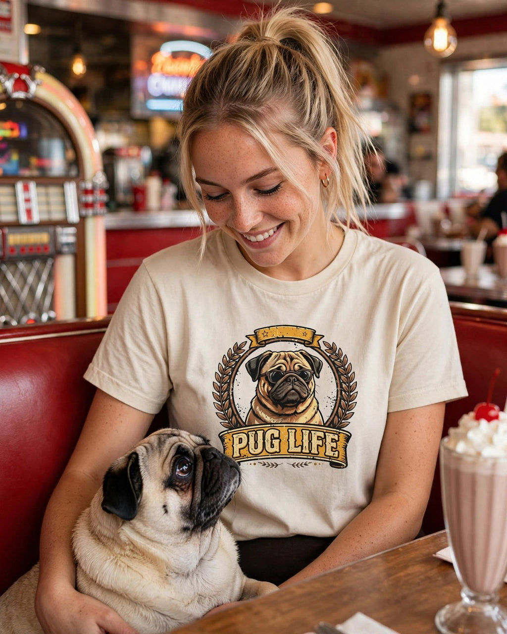 'Pugglee Vintage Dog Graphic' Pug T-Shirt — alternate view
