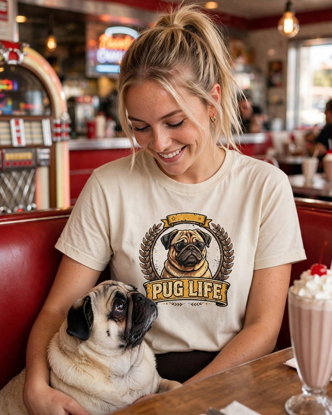 'Pugglee Vintage Dog Graphic' Pug T-Shirt — alternate view