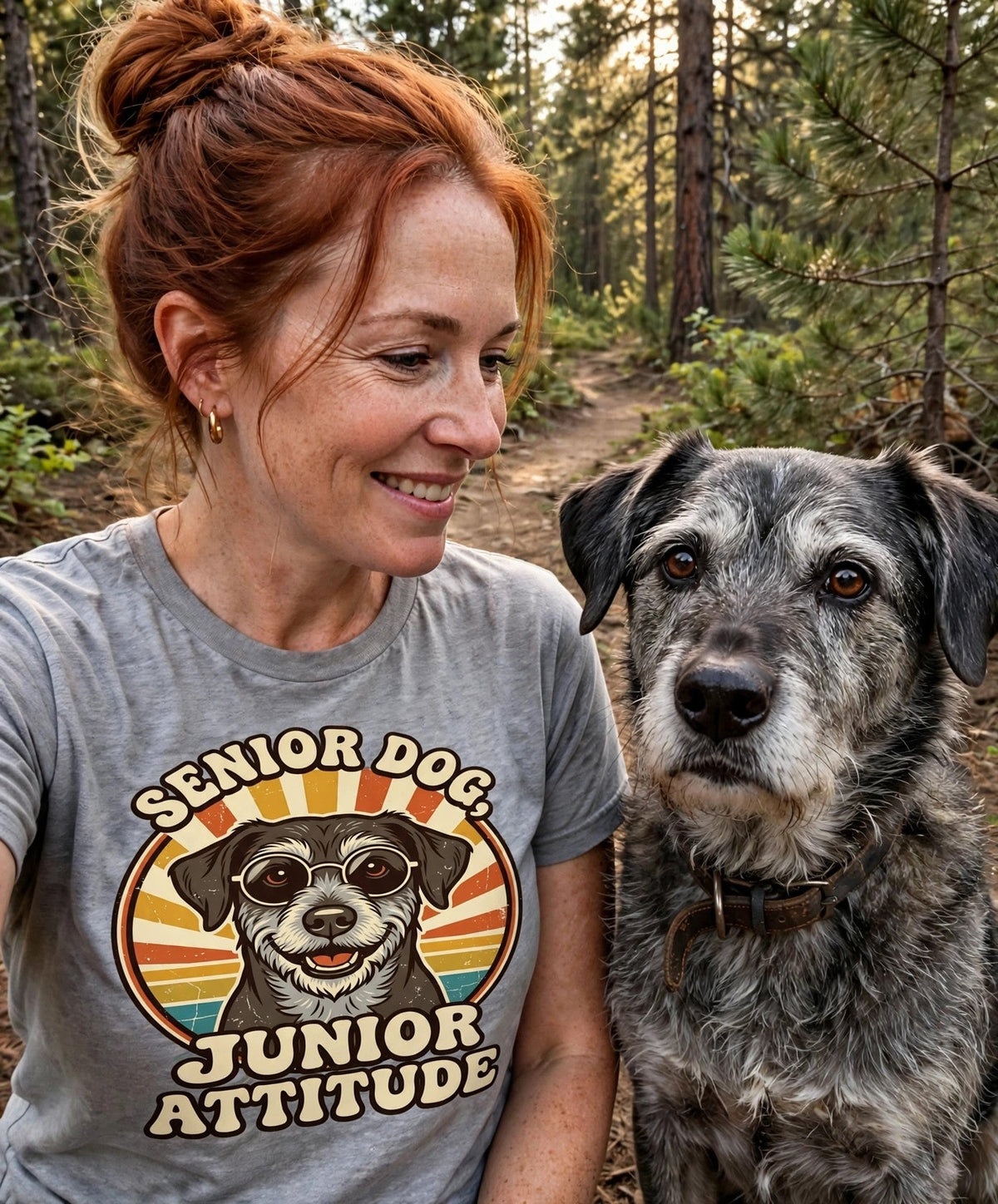 Worn by her — Senior Dog, Junior Attitude Tee