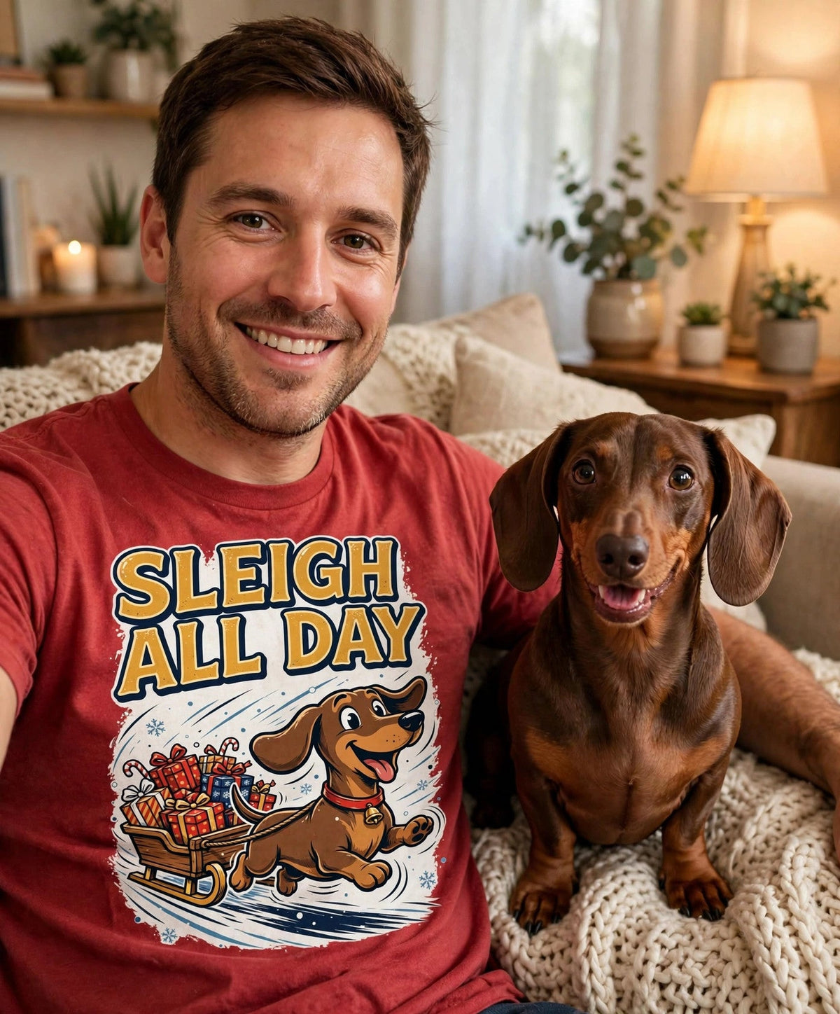 Worn by him — Sleigh All Day Dachshund Tee