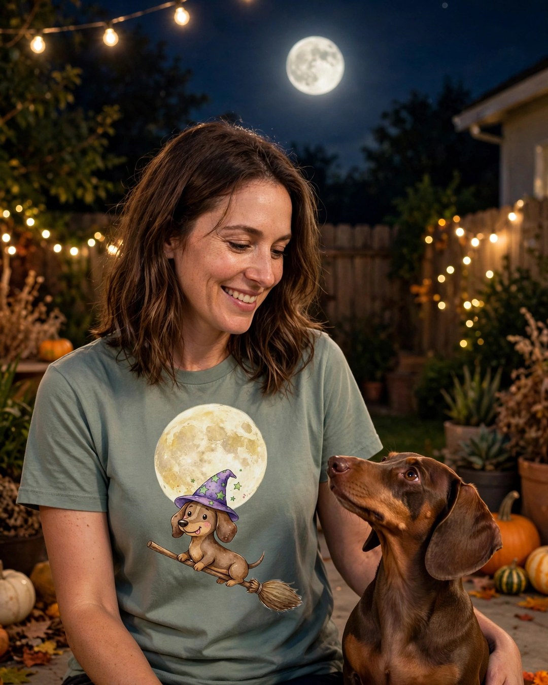 Worn by her — Spooky Night Flight – Halloween Dachshund Tee