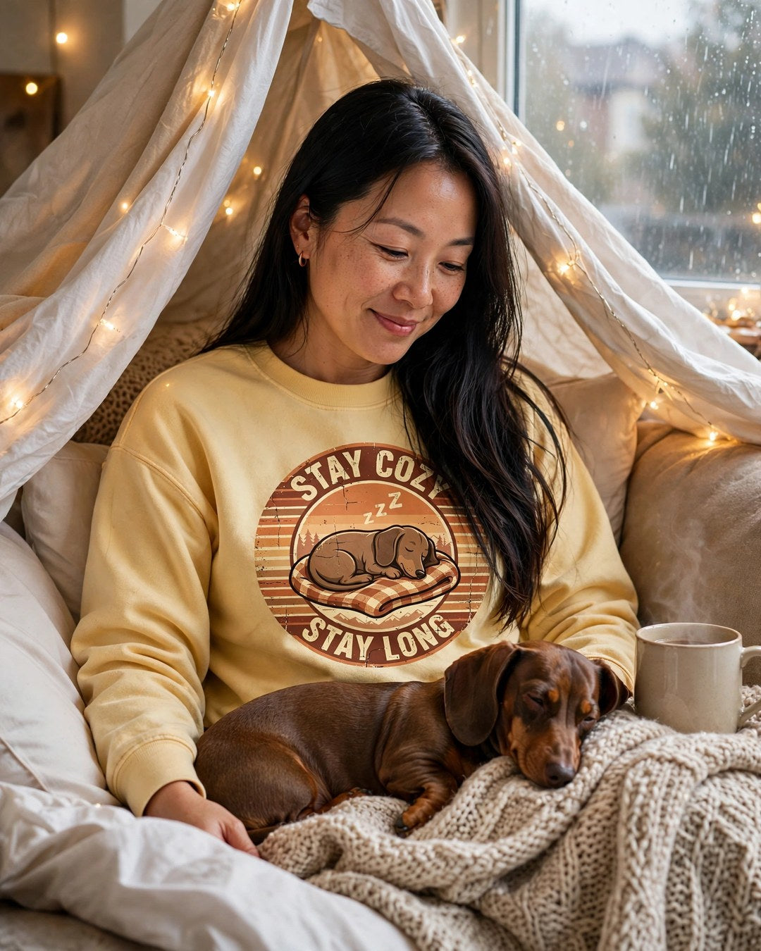 Worn by her — Stay Cozy Stay Long Dachshund Sweatshirt