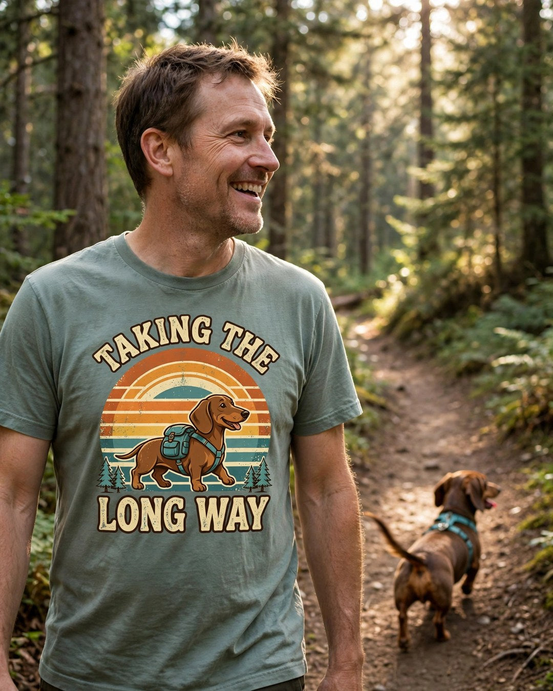 Worn by him — Taking The Long Way Dachshund Tee
