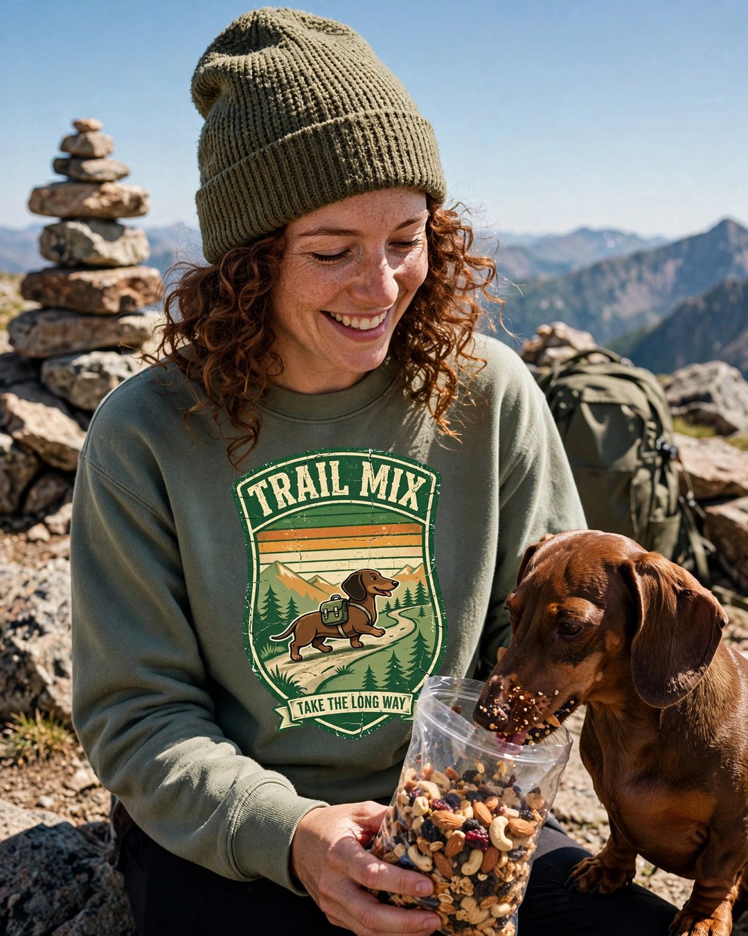 Worn by her — Trail Mix Dachshund Sweatshirt