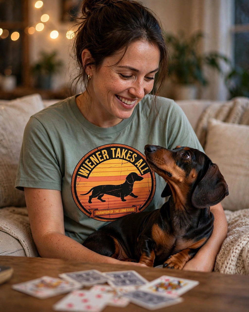 Worn by her — Wiener Takes All Dachshund Tee