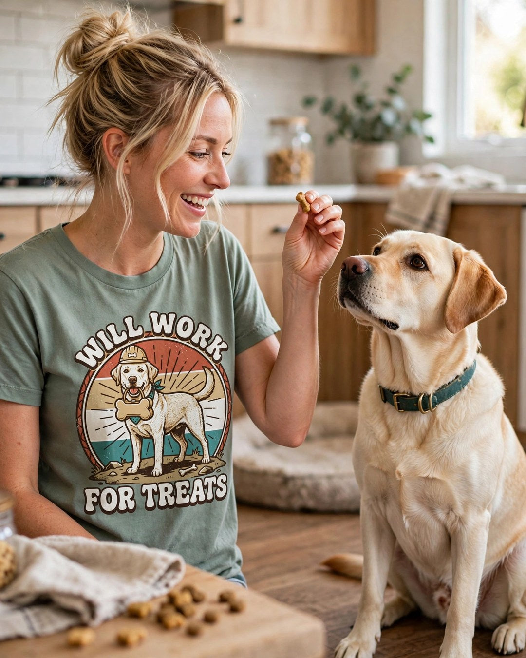 Worn by her — Will Work for Treats Labrador Tee