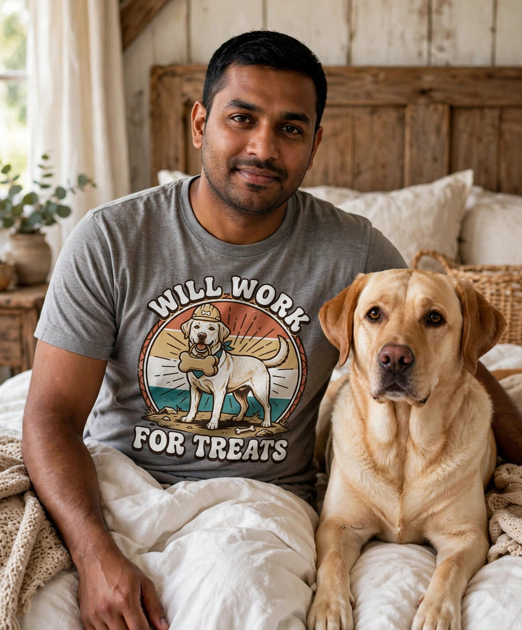 Worn by him — Will Work for Treats Labrador Tee