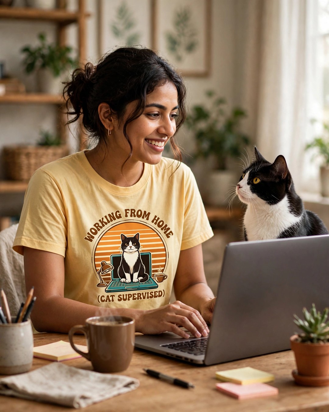 Worn by her — Working From Home Cat Supervised Tee