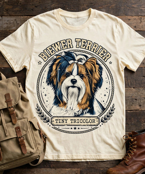 'Tiny Tricolor' Biewer Terrier T-Shirt in Butter