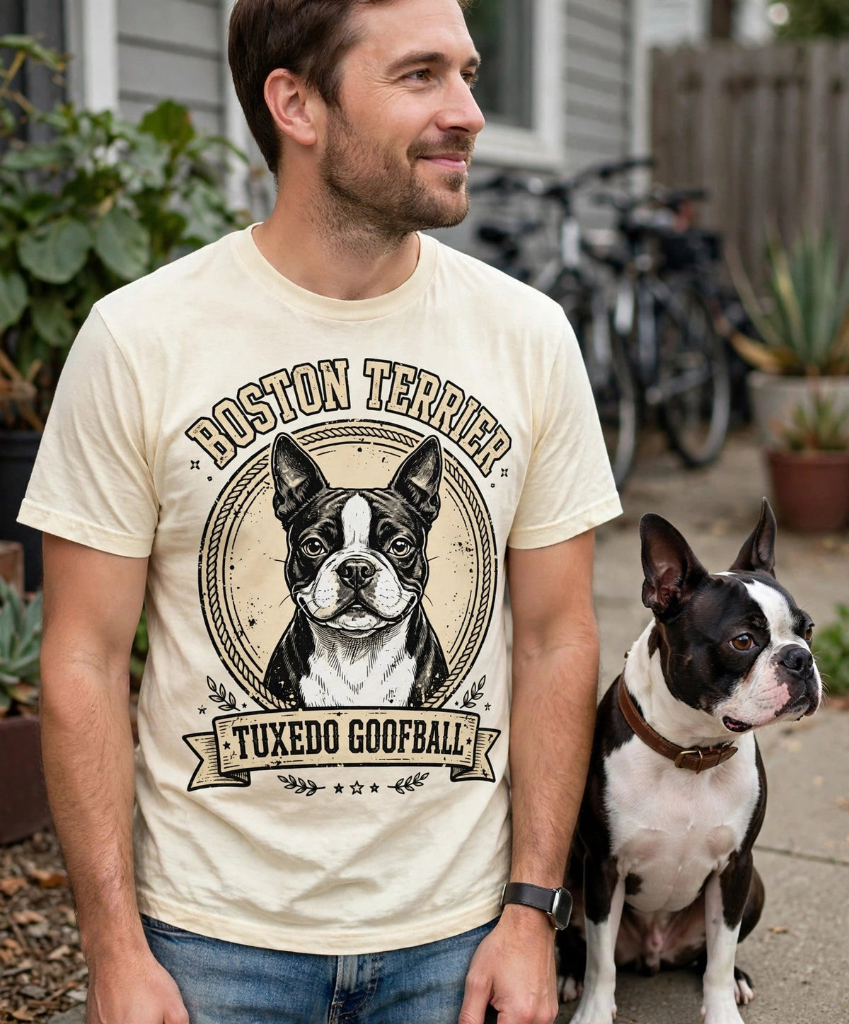 'Tuxedo Goofball' Boston Terrier T-Shirt — alternate view