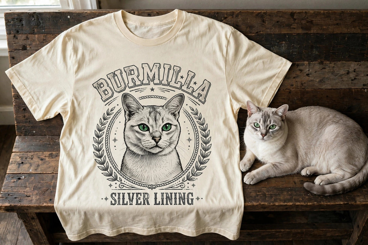 'Silver Lining' Burmilla Cat T-Shirt — alternate view