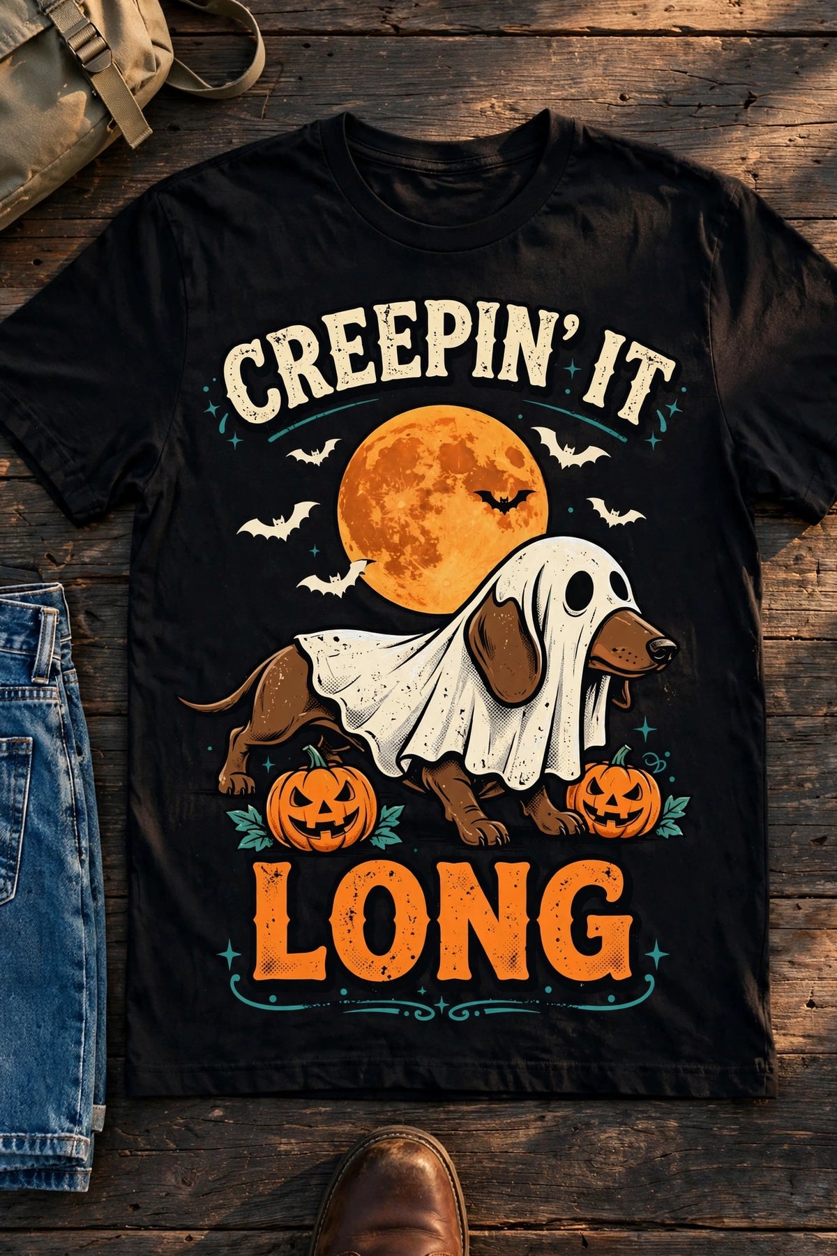 Creepin' It Long Halloween Dachshund Tee – Black