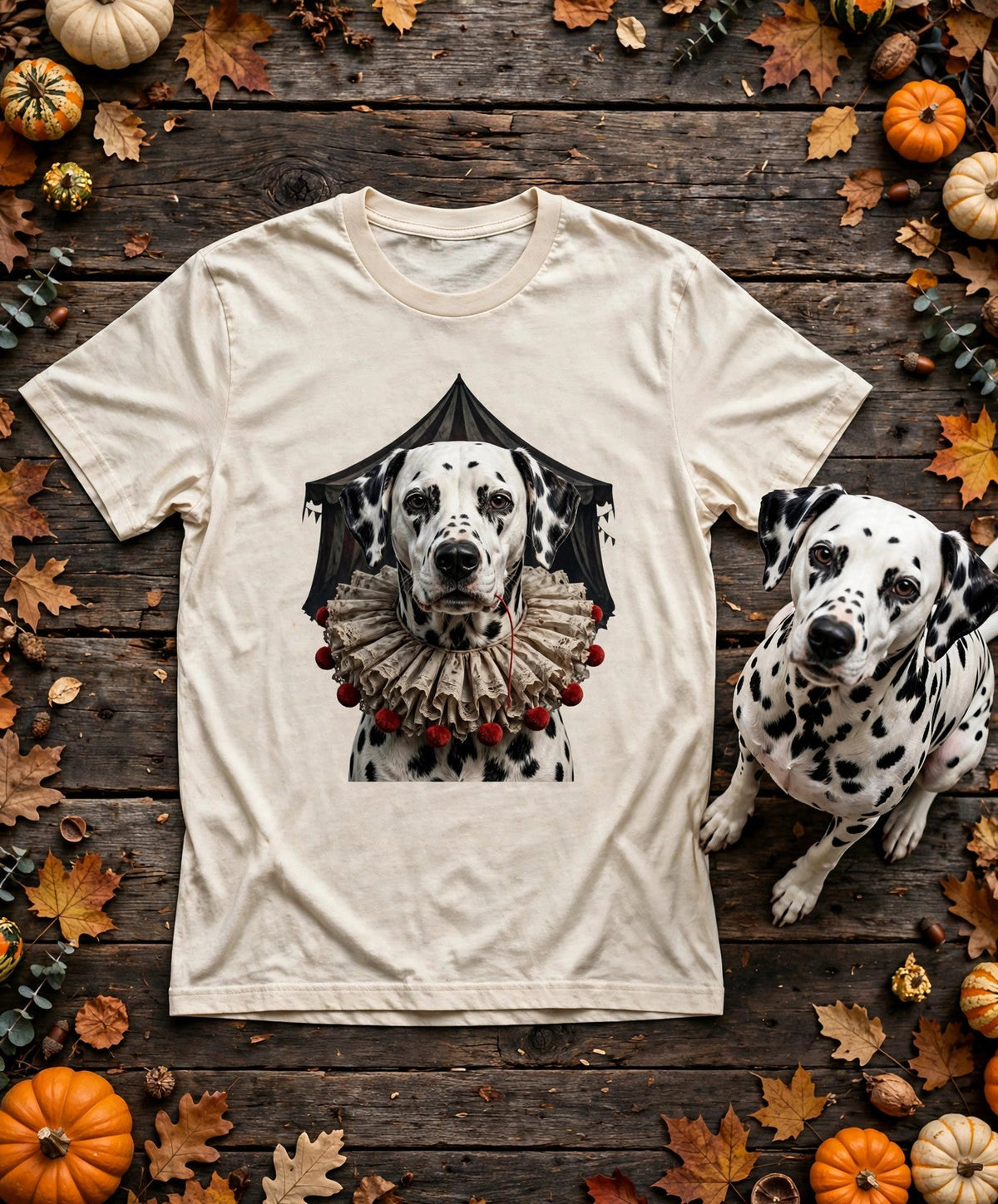 Dalmatian Creepy Clown Halloween Tee in Butter