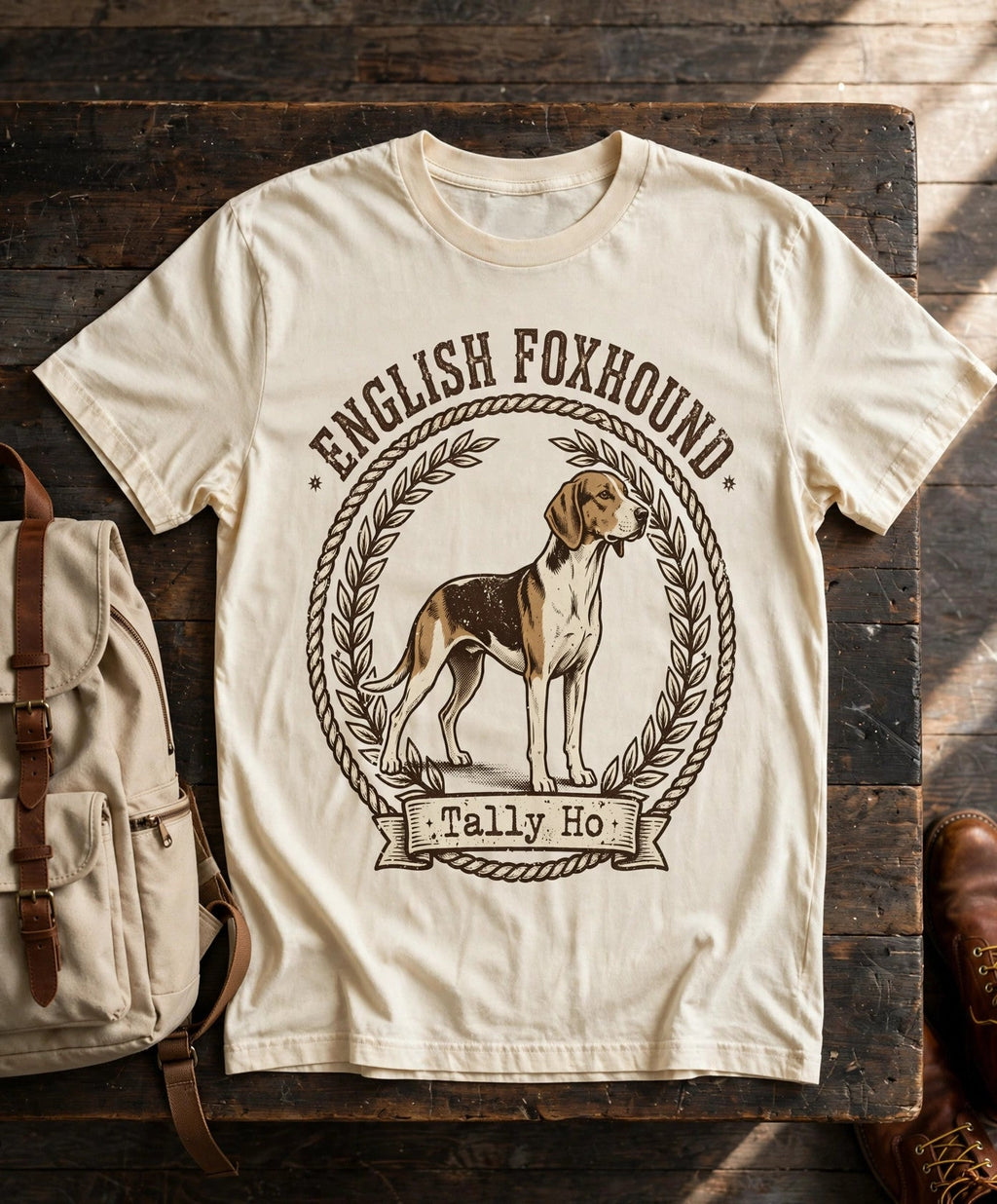 'Tally Ho' English Foxhound T-Shirt in Butter