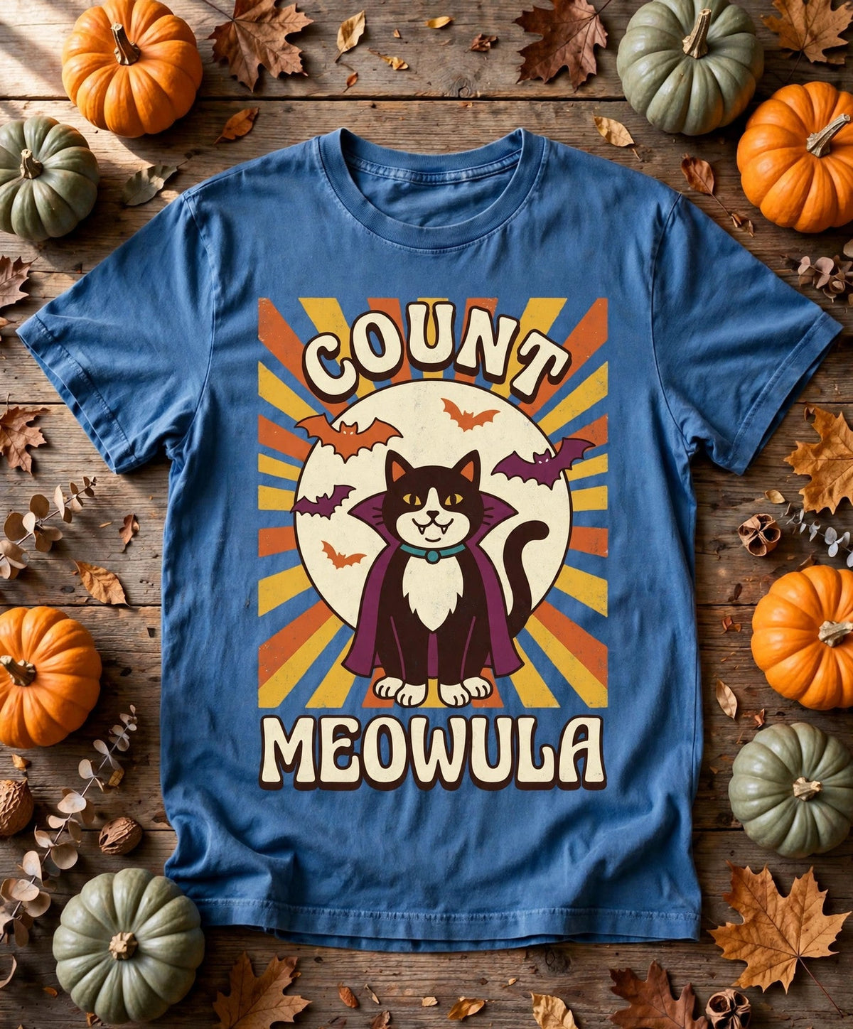 Cat Count Meowula Halloween Tee - Blue Jean