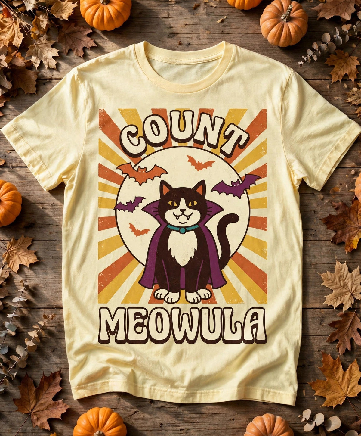 Cat Count Meowula Halloween Tee - Butter