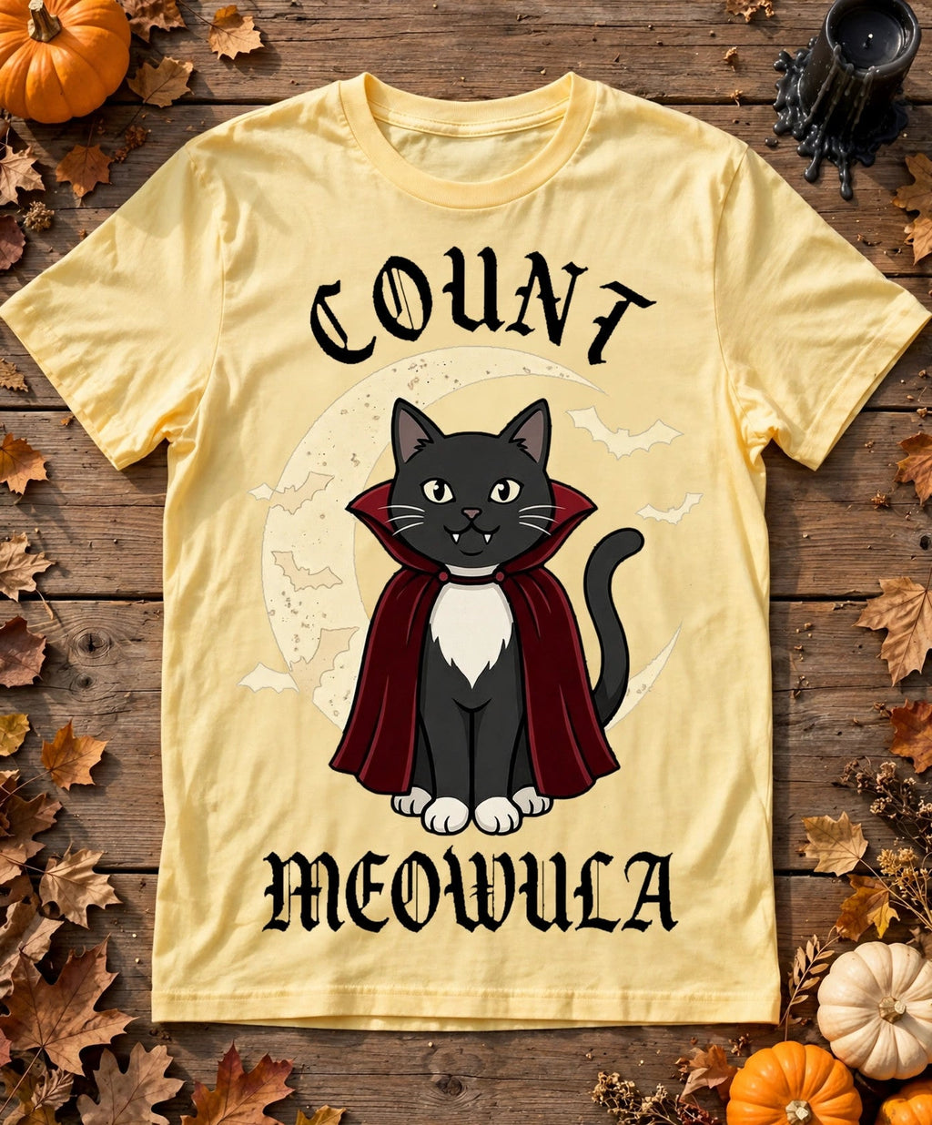Cat Count Meowula Gothic Halloween Tee - Butter