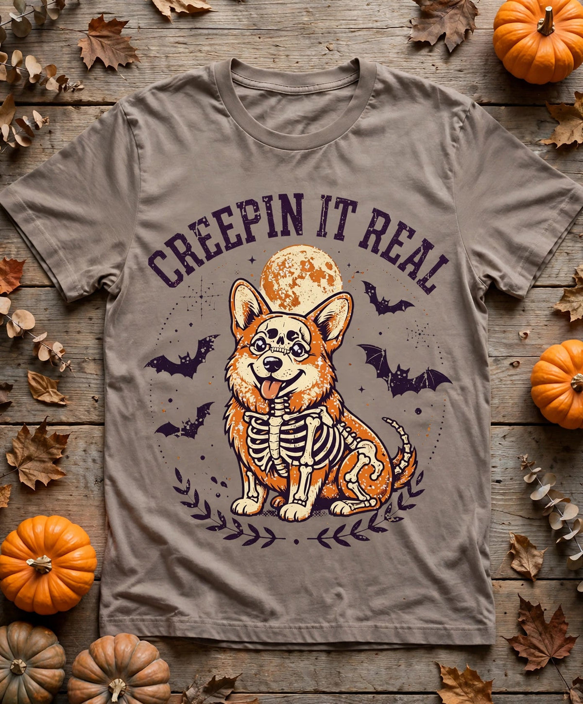 Corgi Creepin It Real Halloween Tee - Bay