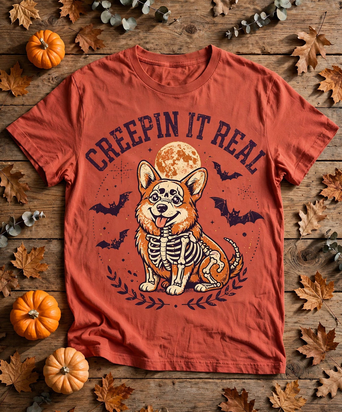 Corgi Creepin It Real Halloween Tee - Brick