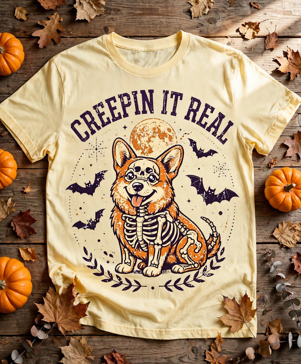 Corgi Creepin It Real Halloween Tee - Butter
