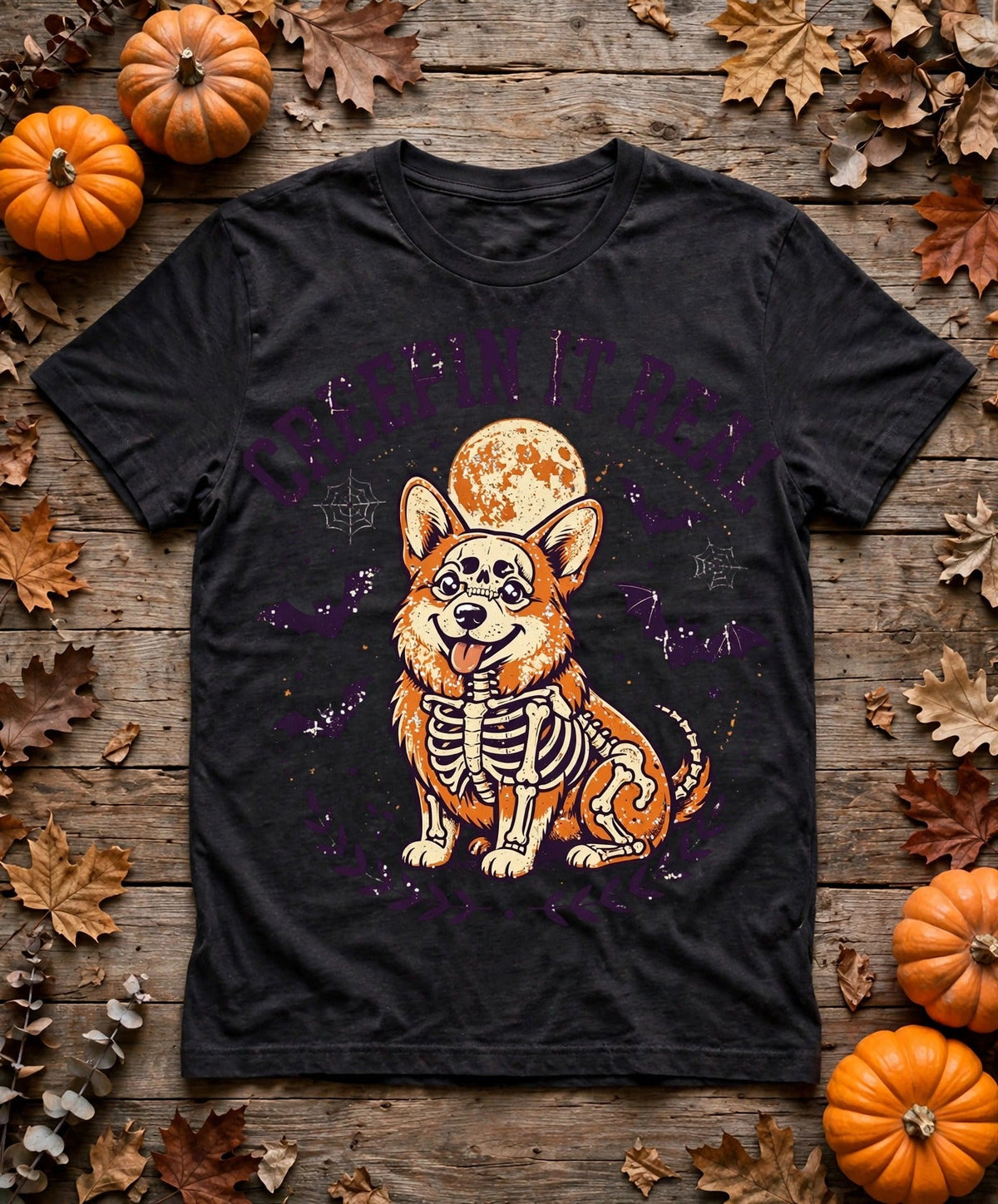 Corgi Creepin It Real Halloween Tee - Pepper