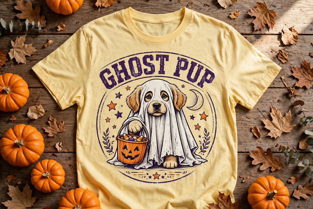 Golden Retriever Ghost Pup Halloween Tee - Butter