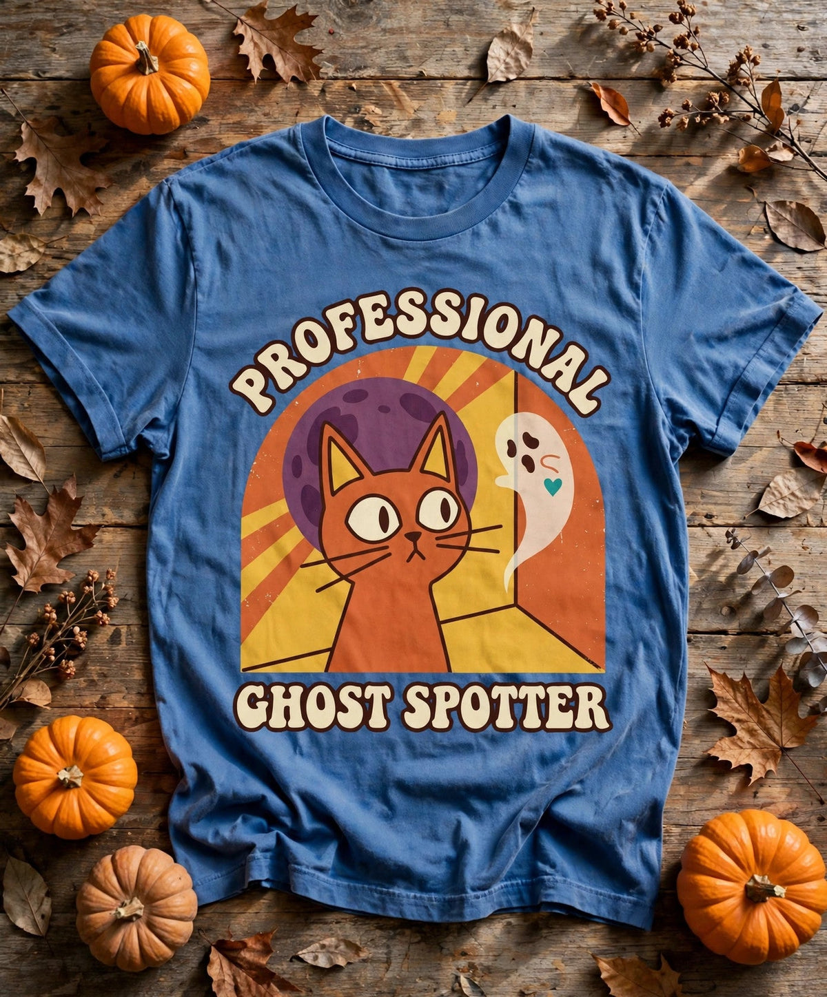 Cat Professional Ghost Spotter Halloween Tee - Blue Jean