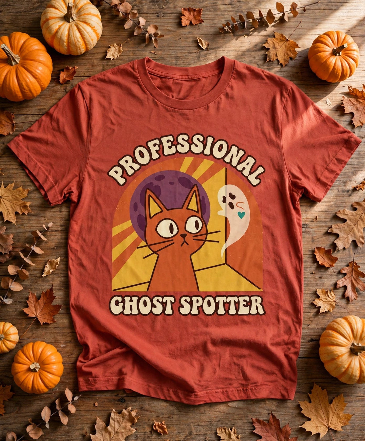 Cat Professional Ghost Spotter Halloween Tee - Brick